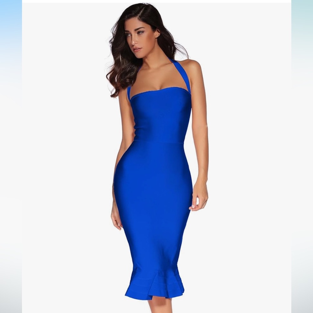 Elegant Blue Halter Dress